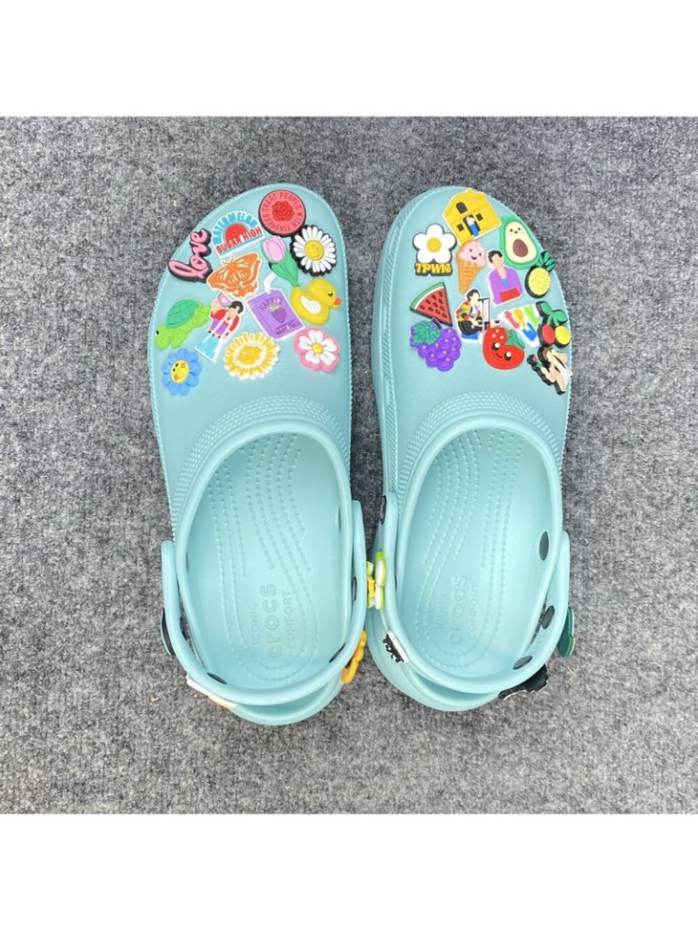 CROCS Original Classic Unisex M9 Women's 11 Aqua Convertible Clogs + 34 Jibbitz - Picture 10 of 12